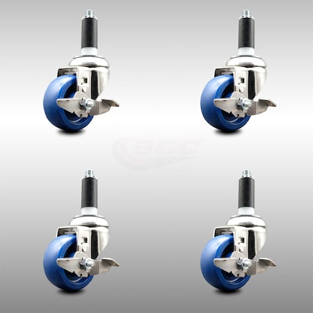 Service Caster 3 Inch 316SS Solid Poly Swivel 1-1/8 Inch Expanding Stem Caster Set Brake SCC SCC-SS316EX20S314-SPUS-TLB-118-4